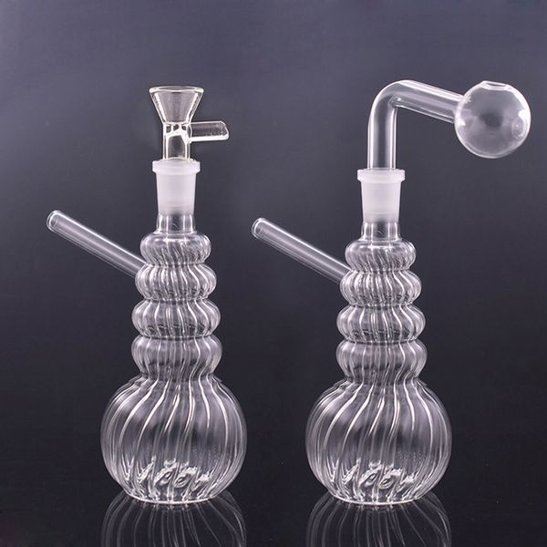 Modello a spirale Bruciatore a olio in vetro Bong Narghilè 14mm Giunto spesso Pyrex Dab Rig Narghilè Riciclatore Bong ad acqua per fumare con tubo per bruciatore a olio Downstem 2 pezzi