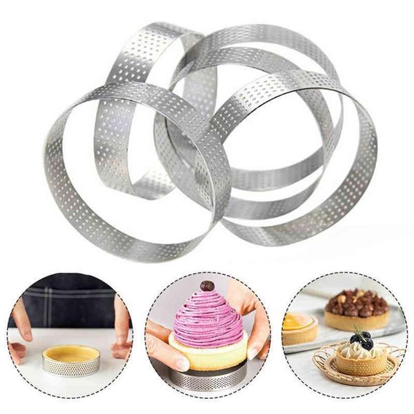 3 6 pçs circular tart anel sobremesa francesa perfuração de aço inoxidável torta frutas quiche bolo mousse molde cozinha cozimento mould179j