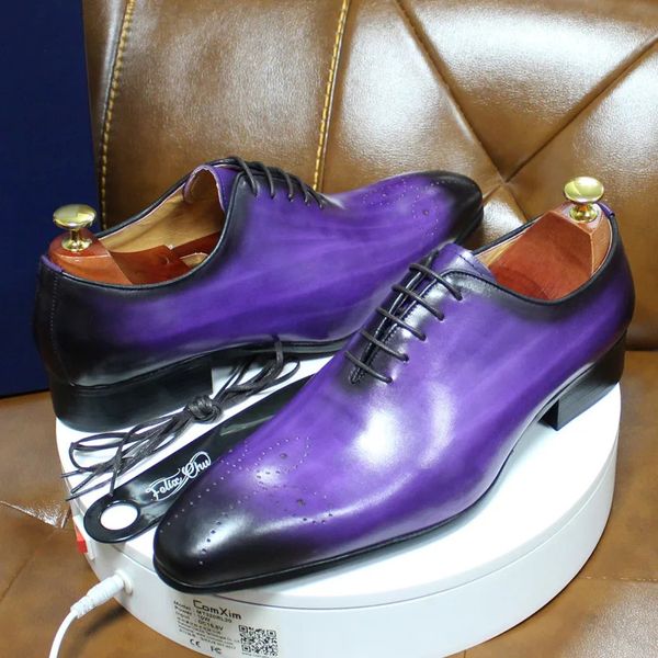 Abito maschile Daniel genuino 819 in pelle italiana blu viola oxford festa nuziale scarpe formali integrali per uomini 231208 9