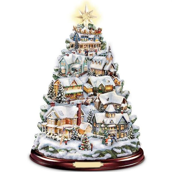 Weihnachtsdekorationen, Baum, rotierende Skulptur, Zug, Paste, Fensteraufkleber, Winter-Heimdekoration, 205 Jahre