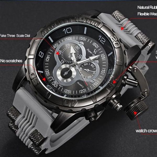 Erkekler 2023 V6 Süper Hızlı Silikon Kuvars 3D Yüzey Erkek Saat Analog Askeri Büyük Dial Dial Sport Man Watch271o