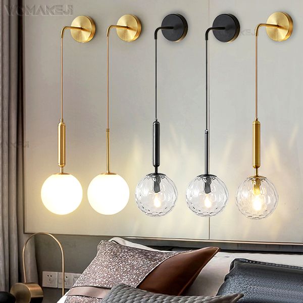 Moderne Nachtwandlampen Schwarz/Gold Lampenkörper Glaskugel E27 Glühbirne Wohnzimmer Gang Innenwandleuchte Geeignet für Raumdekoration