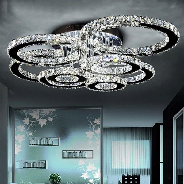 Lustres modernos luminária de iluminação interior aço inoxidável lâmpadas teto cristal para sala estar quarto anel diamante led lustres lampa263o