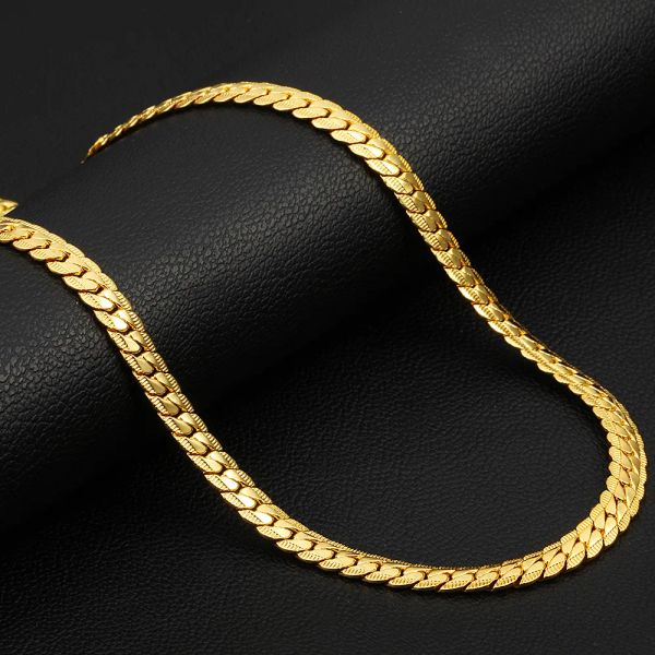 Heißer Verkauf Antike Flache Schlangenkette Halskette 4/7mm 14 karat Gelbgold Halsband Lange Ketten Für Frauen Männer Schmuck