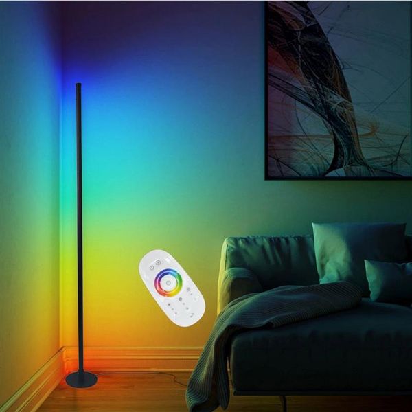 Candeeiro de chão de canto RGB Mudança de cor Humor Moderno Iluminação permanente com controle remoto regulável para sala de estar Bedroom2282