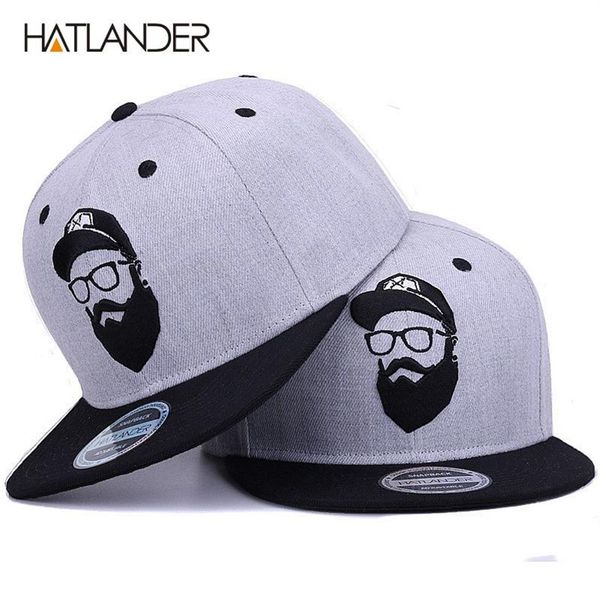 HATLANDEROriginal graue coole Hip-Hop-Kappe für Männer und Frauen, Vintage-Stickerei, Charakter-Baseballkappen, Gorras Planas Bone Snapback 21204d