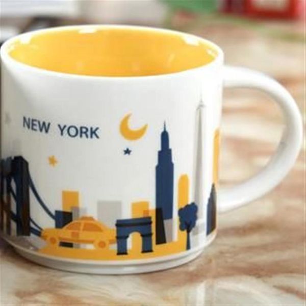 Caneca de cerâmica Starbucks City com capacidade de 14 onças, caneca de café de cidades americanas com caixa original New York City319V