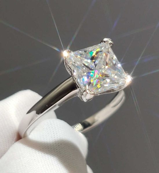 Prata 925 príncipes originais corte 2 diamante teste passado espumante d moissanite anel excelente corte quadrado anéis de pedra preciosa