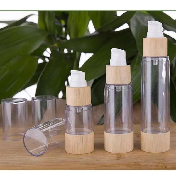 Eco-friendly bambu 20ml 30ml 50ml 120ml vazio garrafas de bomba de vácuo mal ventiladas para maquiagem creme soro loção cuidados com a pele 10pcs lot244z