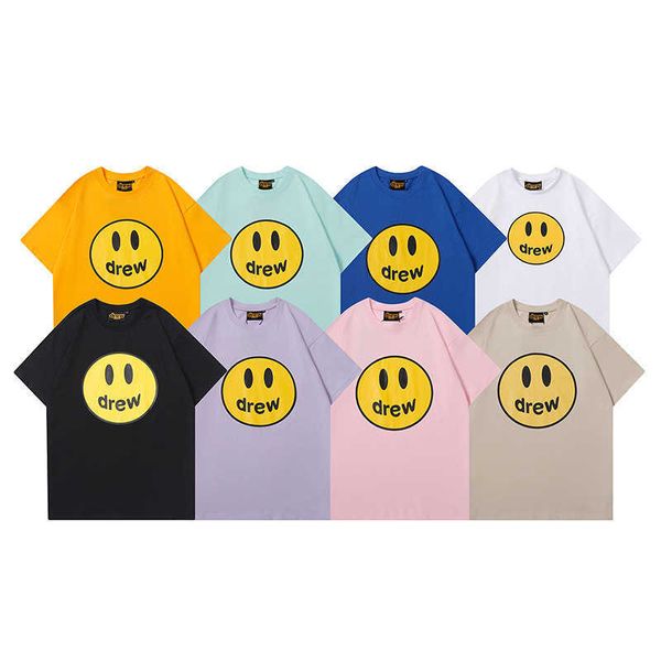 mens tshirts trendy brand drew basic smiley face printed short sleeved tshirt casual loose bottomed shirt for men and women