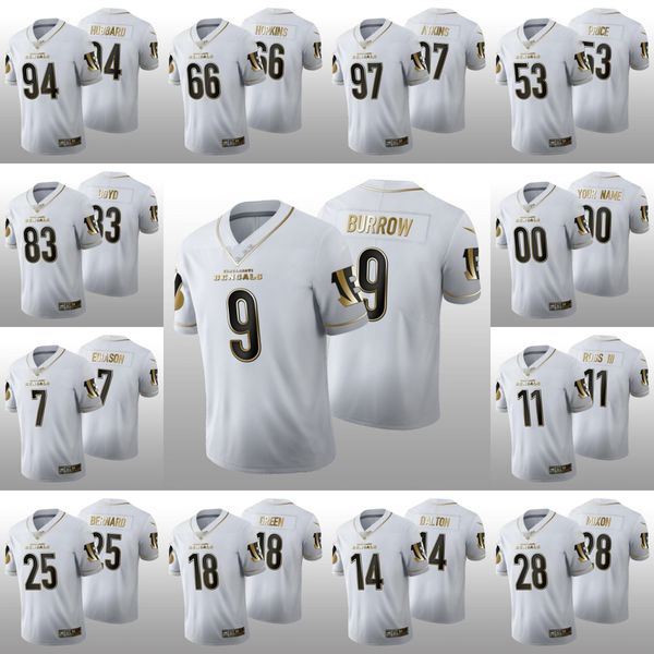 Цинциннати Бенгалс Мужчины 18 А.Дж.Green 9 Joe Burrow 14 Andy Dalton Custom Women Youth White 100th Golden Edition Джерси