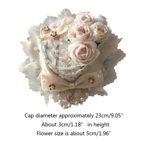 Cappelli a tesa larga Lolita giapponese dolce pizzo mini cappello a cilindro perla in rilievo nastro bowknot fiore rosa fascinators anime cosplay capelli Ac297N