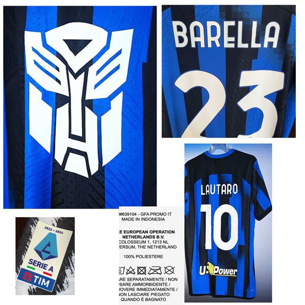 Sammelbare Souvenirs 2023 Match Worn Player Issue TRANSFORMERS LAUTARO THURAM Maillot MAGLIA Player Version Soccer Patch Badge Printing