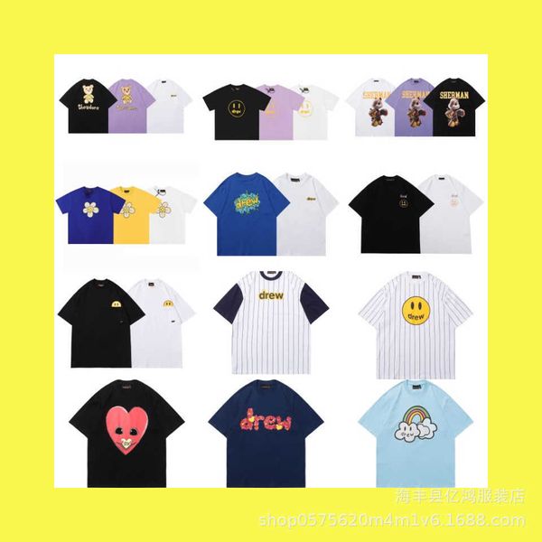 Herren-T-Shirts, die richtige Version von Drew Smiling Face, kurzärmeliges T-Shirt von Justin Bieber, die gleiche High Street Trendy Brand Loose Couple Base Shirt für Männer