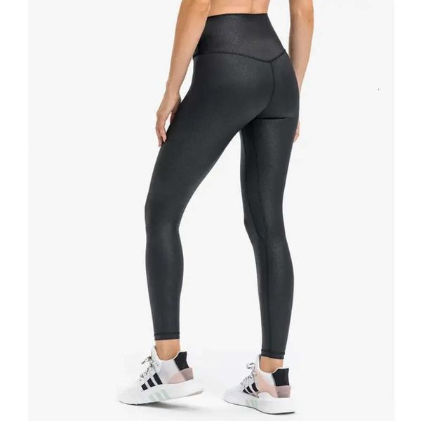 Calças de yoga de couro nu dourado mulheres leggings cintura alta apertado elástico esportes leggins roupas de ginástica correndo moda fiess treino wear 688ss