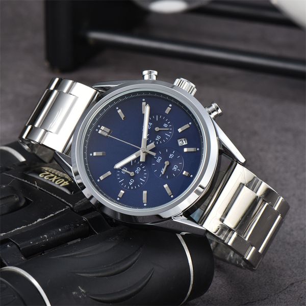 Venda quente de luxo relógios masculinos casual negócios relógio quartzo cronógrafo prateado aço inoxidável relógio montre de luxe