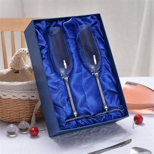 2pc Bicchieri da sposa Flauti da champagne Cristallino Regalo del partito Tostatura Calice di vetro Cristallo Incidere Regalo di anniversario con Box2256