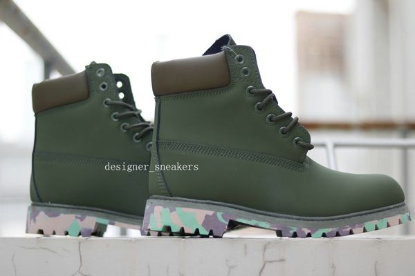 Stivali da lavoro classici da uomo di design Verde militare Camo Suola mimetica Inverno Scarpe da trekking per escursionismo all'aperto Moda di lusso Casual Stivaletto rosso marrone per uomo con scatola