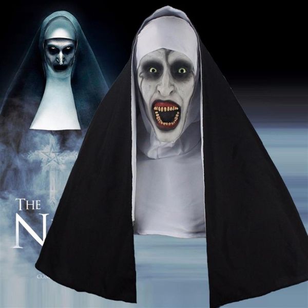 The Nun Horror Mask Halloween Cosplay Spaventose maschere in lattice con foulard Casco integrale Puntelli per feste Drop 220P