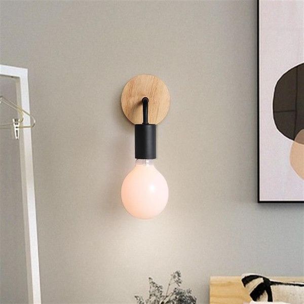 Modern Duvar Lambaları Demir Ahşap Led Duvar Işık Armatürleri Vintage Siyah Sconce Yatak Odası Ev Aydınlatma Armatürü Banyo Lambası213V