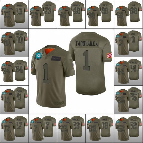 Miami''Dolphins''Men 1 Tua Tagovailoa 13 Dan Marino 14 Ryan Fitzpatrick Maglia personalizzata da donna per gioventù Camo Salute al servizio