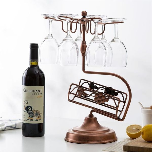 Rack de vinho de metal suporte de vidro de vinho bancada-suporte 1 garrafa de armazenamento de vinho com 6 rack de vidro ideal presente de natal para wi258s