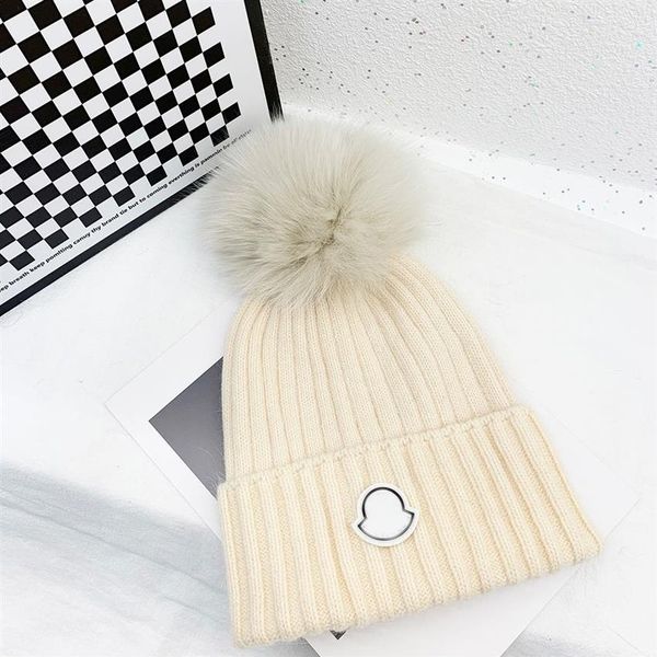 Şapka Tasarımcı Kış Örgü Beanie Tavşan Saç Şapka Kadınlar Kalın Örme Kalın Sıcak Fox Peluş Top Kadın Erkekler Beanie Hat 5 Col314v