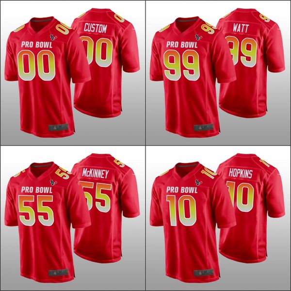 Houston''Texans''Men 99 J.J.Watt 10 DeAndre Hopkins 55 Benardrick McKinney Personalizado Mulheres Juventude AFC Red Jersey Pro''Bowl