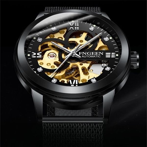 Часы-скелетоны Новые спортивные механические часы FNGEEN Модные мужские часы Лучший бренд Montre Homme Часы Мужские автоматические часы 210407286S