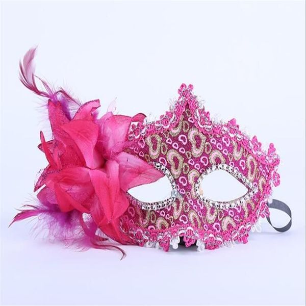 Parti Çiçek Maskesi Cadılar Bayramı Venedik Masquerade Qerformance Parti Deri Yama Altın Pembe Dantel Maske GB418283M