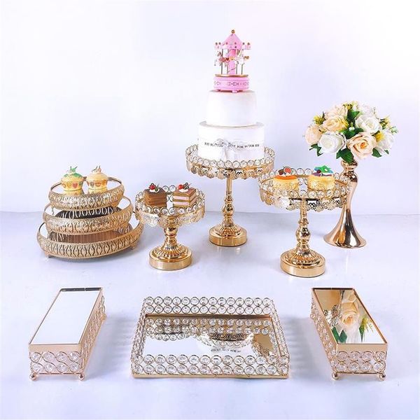 Altre forniture per feste festive 8-10 pezzi Alzata per torta in cristallo Set Specchio in metallo Decorazioni per cupcake Piedistallo per dessert Espositore per matrimoni Tr2772