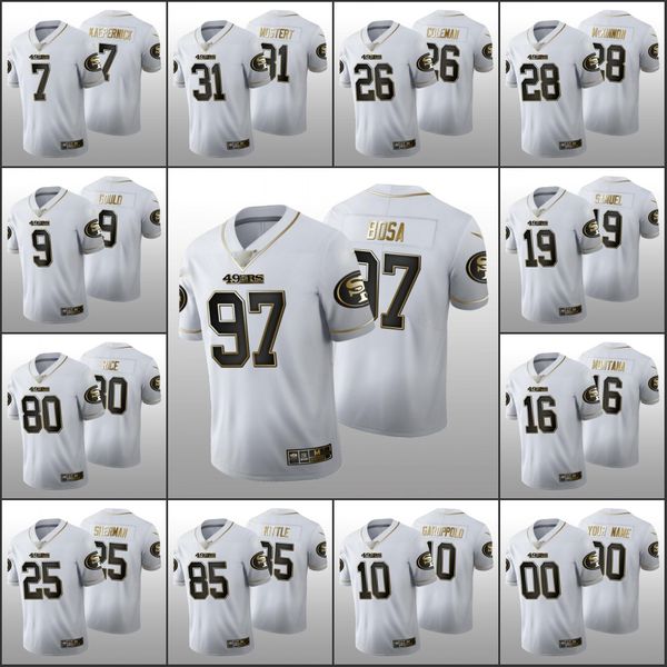 San Francisco''49ers''Men 80 Jerry Rice 97 Nick Bosa 19 Deebo Samuel Maglia personalizzata da donna per giovani 100th White Golden Edition