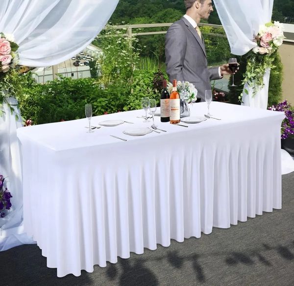 Saia de mesa 6ft pano elástico medusa saia toalha de mesa estiramento poliéster retangular capa de mesa lavável rugas resistente capas de mesa 231208