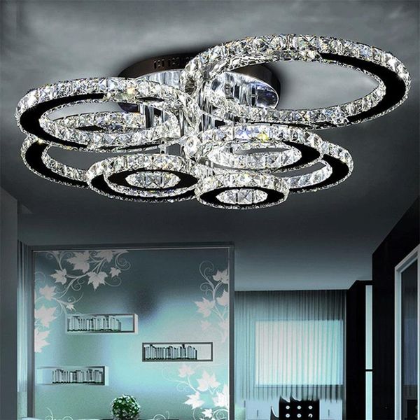 Lustres modernos luminária de iluminação interior aço inoxidável lâmpadas teto cristal para sala estar quarto anel diamante led lustres lampa2188