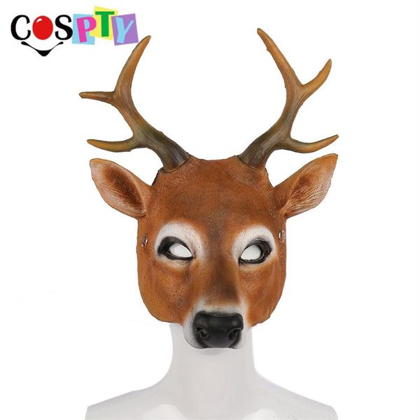 Cospty Christmas Reindeer 3D Animal Realistic Halloween Party Pu Foam Latex Testa di cervo Mask329t