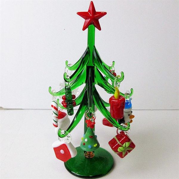 Artigianato in vetro di Murano fatto a mano Albero di Natale Figurine ornamenti decorazioni per la casa simulazione albero di Natale con 12 accessori pendenti 2249V
