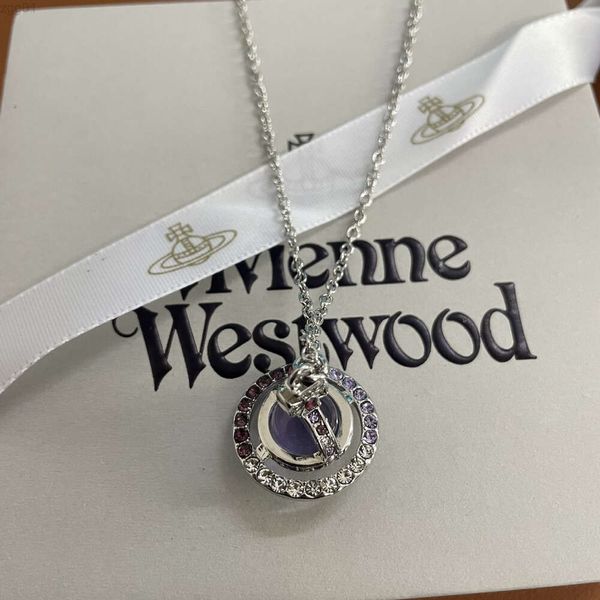 Diseñador Viviene Westwoods Nuevo Viviennewestwood Emperatriz Viuda del Oeste Collar de bola morada de Saturno 3D para mujer Clásico Planeta OVNI Cadena de clavícula de diamantes completa Hola