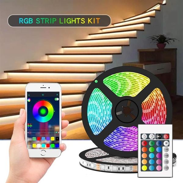 LED şerit ışığı 10m RGB LED Işık Neon 12V su geçirmez dekorasyon Duvar Yatak Odası Ortam TV Bluetooth Denetleyici AB Plug2434