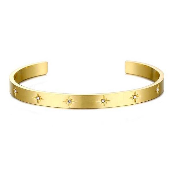 Bracciale rigido per donna, in acciaio inossidabile placcato oro 18 carati, antiossidante, a prova di acqua, scintillante, con stella del Nord, CZ, per le donne