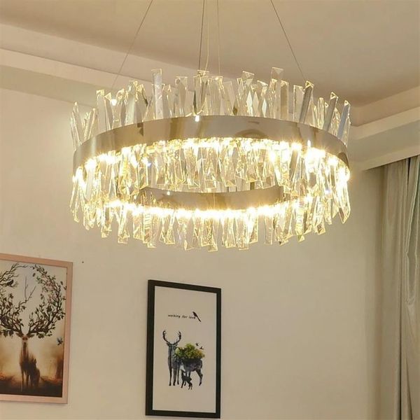 Lampade a sospensione moderne in cristallo cromato con lampadari rotondi Illuminazione Lampadari rettangolari in oro per soggiorno camera da letto Cucina ad isola Lu269y