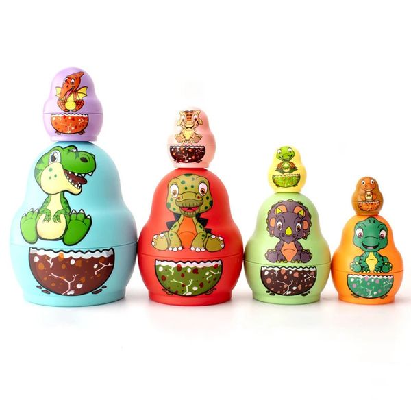 Intelligenzspielzeug Dinosaurier Russische Nesting Dolls Spielzeug Montessori Kinder Tierfarbe Sensorische Stapelbecher Gams Kinder Weihnachten Geburtstag Spielzeug Geschenk 231208