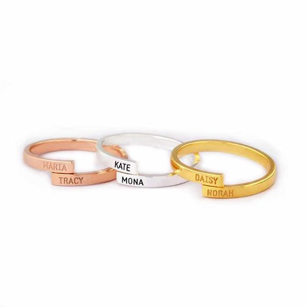 Personalizado de luxo moda dedo grosso carta prata 18k ouro aço inoxidável nome feminino anel nome personalizado