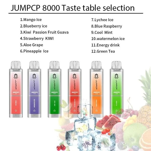 Original JUMPCP Crystal 8000 Puffs E Cigarros Caneta Vape Descartável 600mAh Bateria Recarregável 12 Sabores 2% 5% Capacidade 15ml VS Sky Ske Vaporizador Pen