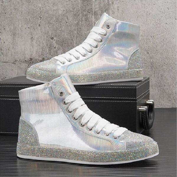 Designer High Tops For Men Glitter Charm Strass Scarpe Causali Flats Mocassini Mocassini Uomo Walking Sneakers Zapatos Hombre 10A36