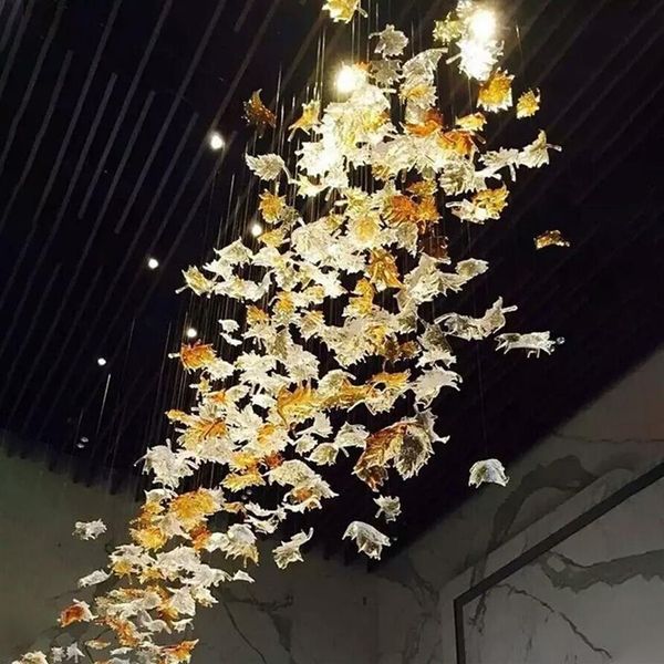 Murano vidro pingente lâmpadas de iluminação maple leaf itália designer el projeto lustre lâmpada luzes penduradas para decoração arte ambe254x