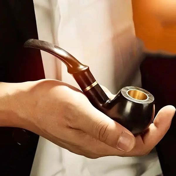 Cachimbo de madeira completo de 1 unidade, porta-cigarro masculino vintage de alta qualidade em madeira maciça, pode ser lavado pote de tabaco de madeira nan, aparelho de tabaco bidirecional