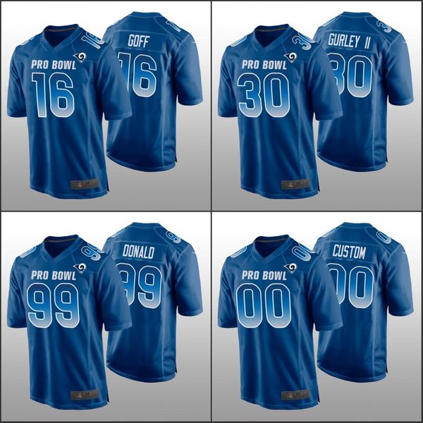 Los Angeles''Rams''Men 16 Jared Goff 30 Todd Gurley II 99 Aaron Donald Personalizzato Donne Gioventù NFC Gioco Royal Jersey Pro''Bowl