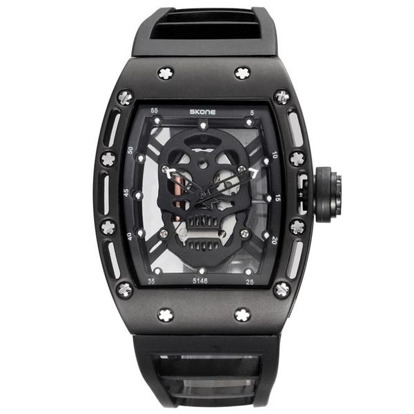 SKONE 2017 Marke Quarz Männer Uhren Pirate Schädel Stil Militär Silikon Männer Sport Armbanduhr Wasserdicht Relogio Masculino271F