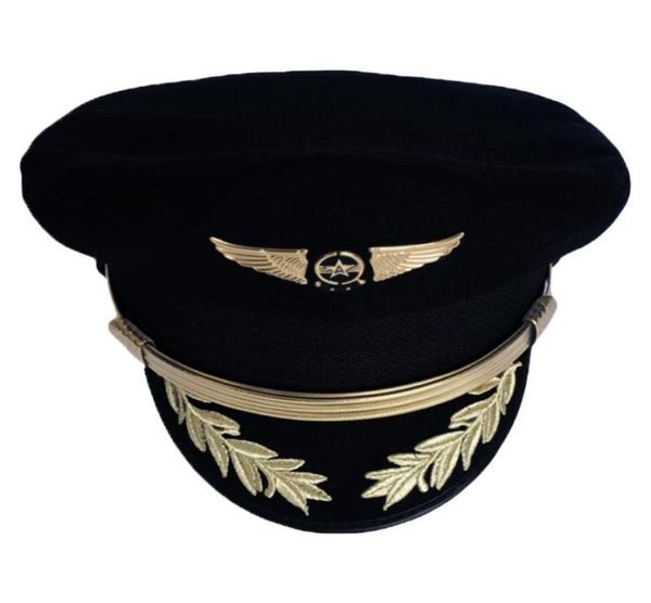 Высококлассная кепка пилота на заказ, шляпа капитана авиакомпании, униформа для Хэллоуина, для взрослых, для мужчин, военные шапки, черные для женщин, с широкими полями5860613