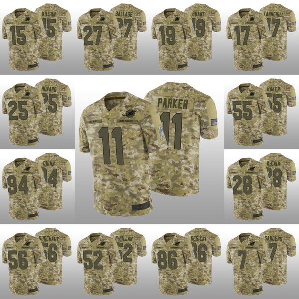 Miami''Dolphins''Men 11 DeVante Parker 15 Albert Wilson 25 Xavien Howard Custom Women Youth Camo Salute to Service Jersey